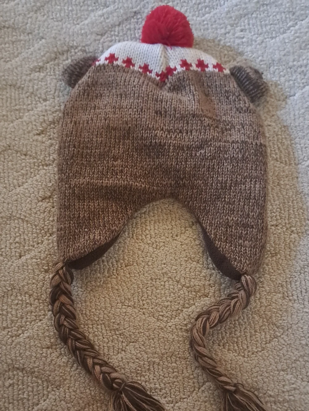 Brown Sock Monkey Pom Pom Winter Hat